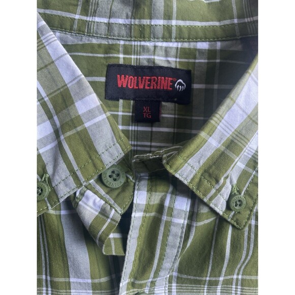 Wolverine Men’s Green White Plaid Short Sleeve Button Up Work Shirt Size XL - Picture 4 of 5